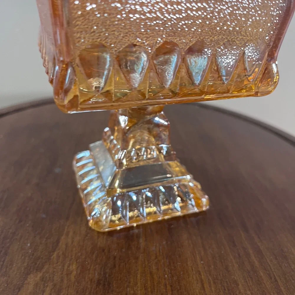 Vtg Westmoreland Marigold Carnival Glass Wedding Cake Box Footed Candy Dish Lid